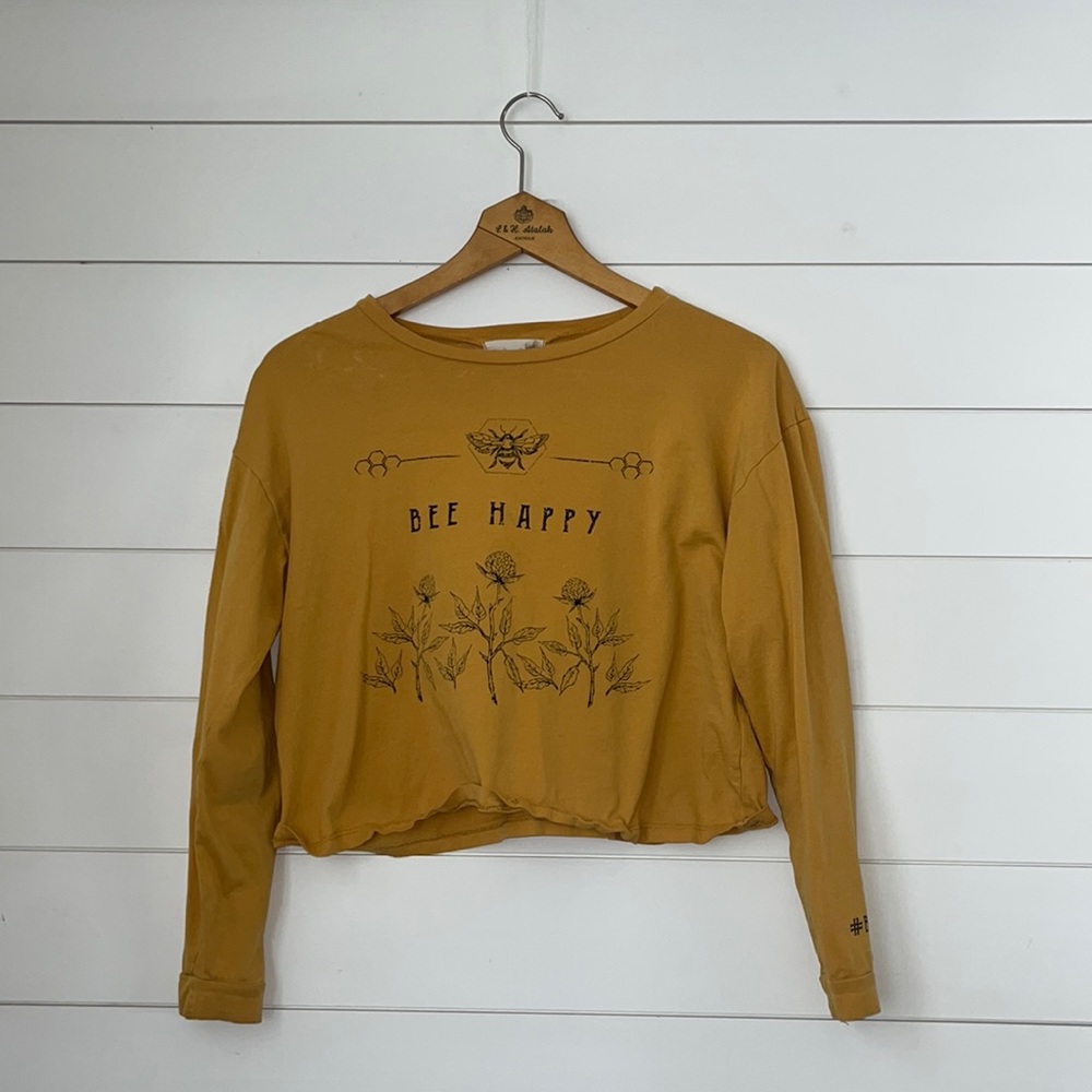 French Pastry women/juniors yellow Bee Happy long sleeve shirt